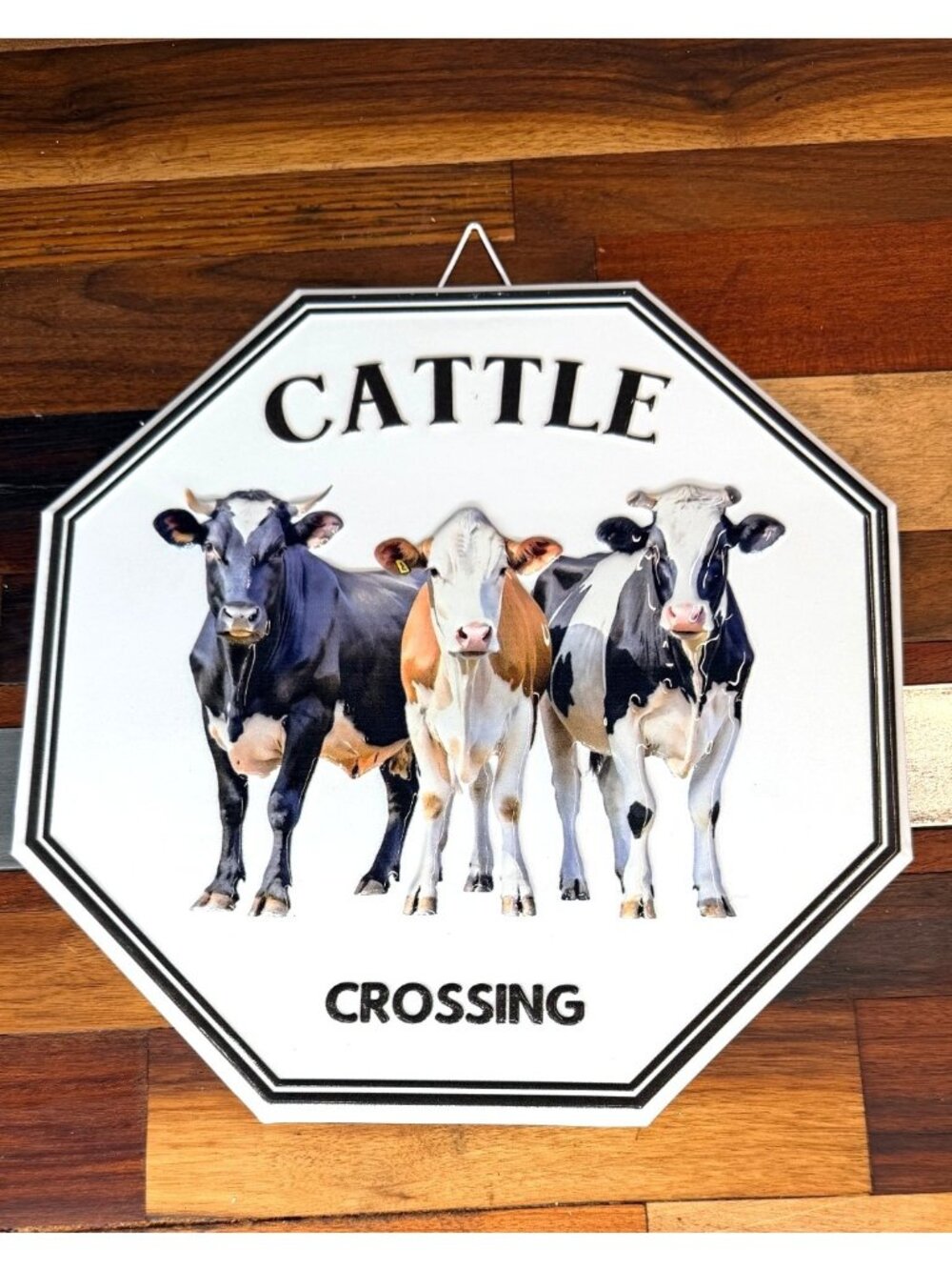 Vintage Style Metal Cattle Crossing Sign Farmhouse Decor Octagon